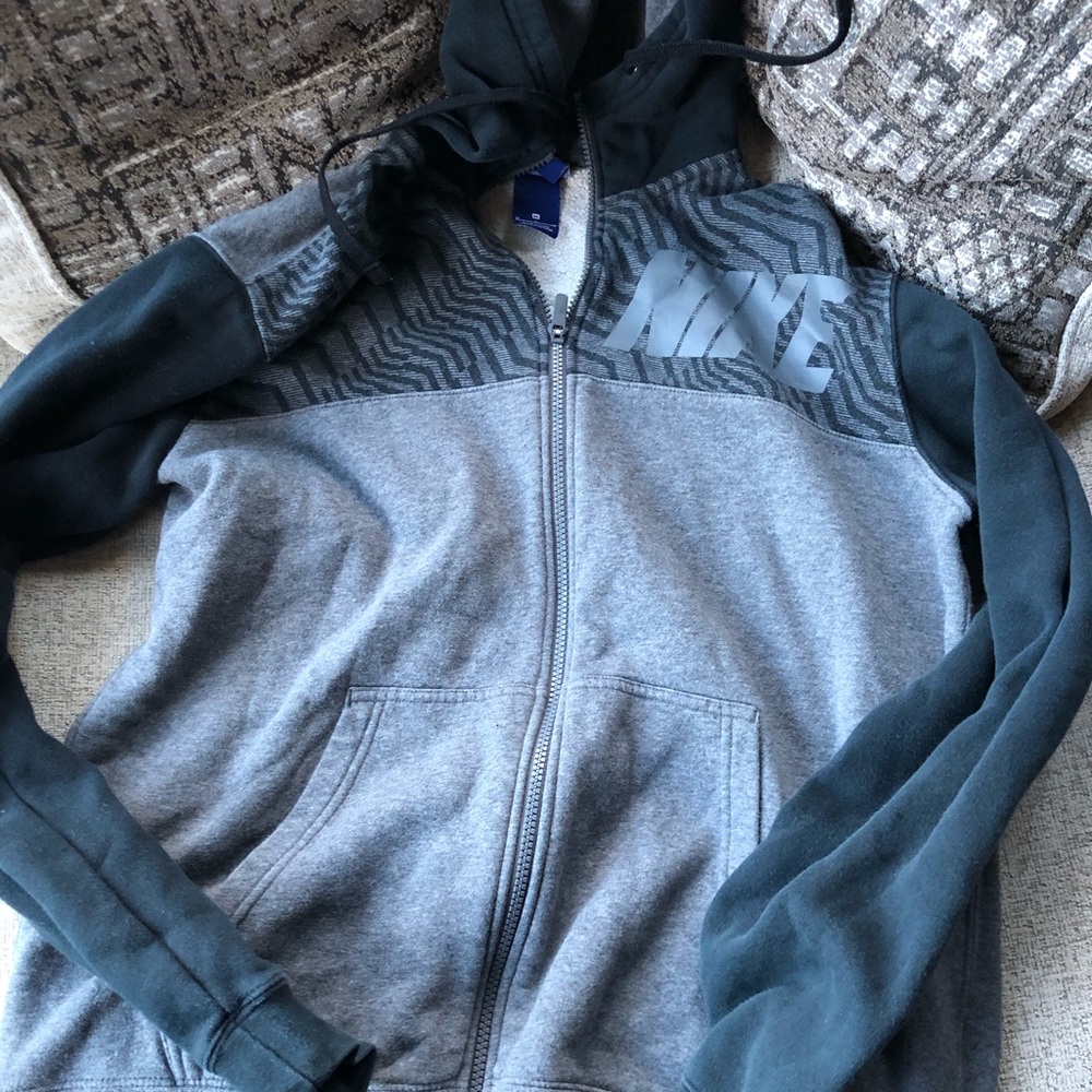 Nike Grey and Dark Grey and Full-Zip Hoodie with Zebra Yoke